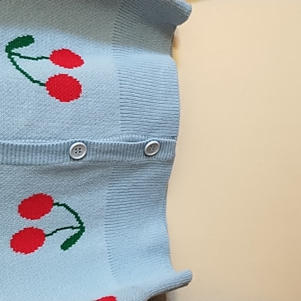 DESSIN STUDIO CARDIGAN, LIGHT BLUE WITH CHERRIES SCATTERED ALL OVER - Picture 4 of 5